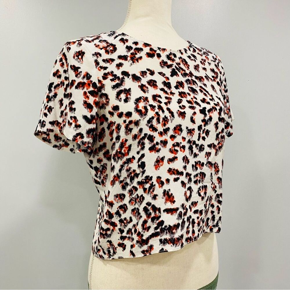 PARKER XS 100% Silk Colorful Animal Print Short Cropped Boxy Blouse Festival Top - Picture 8 of 16